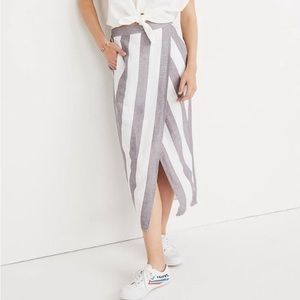 Madewell gray and white stripped overlay linen skirt